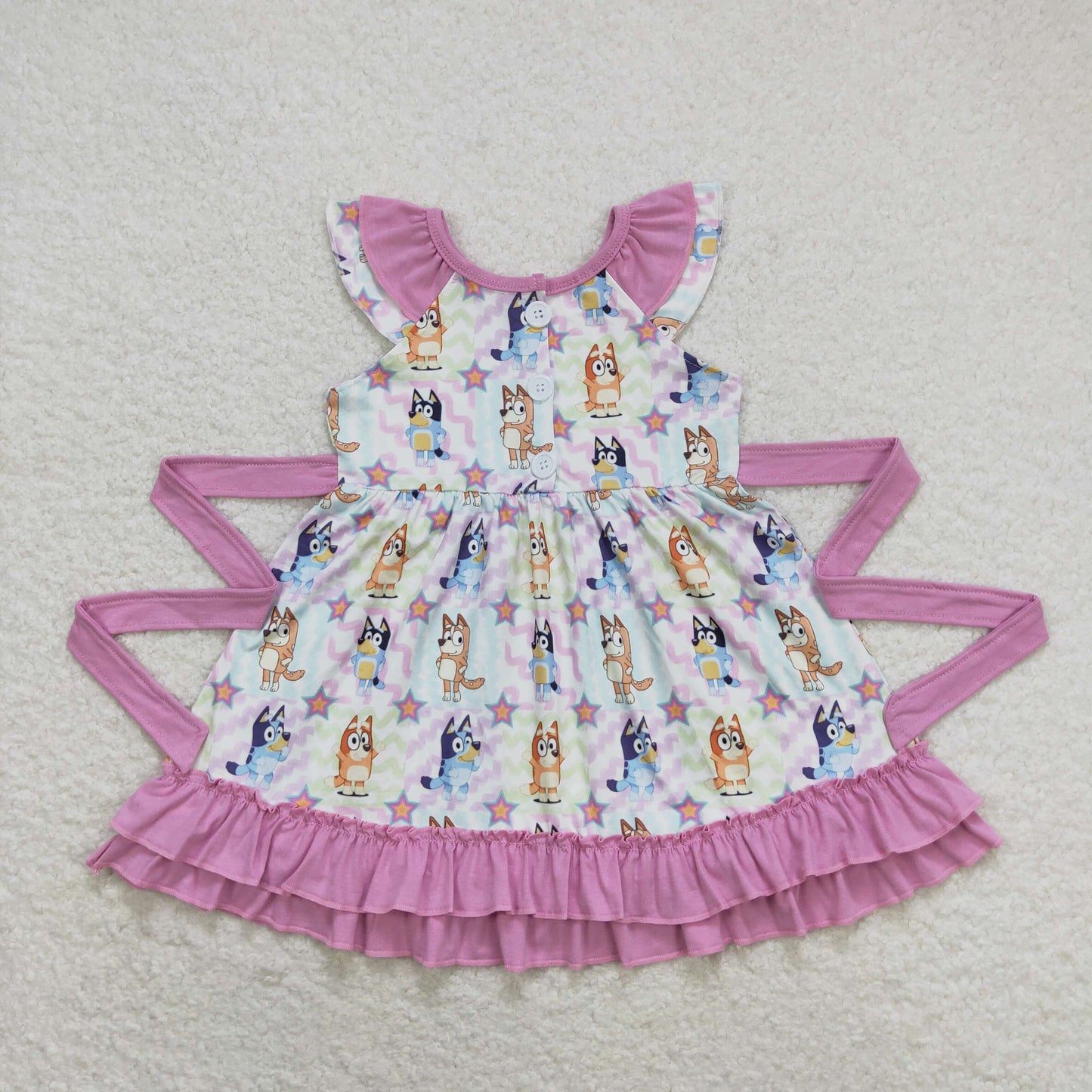 GSD1060 flower bluey dog short sleeves girl dress 202405 RTS sibling