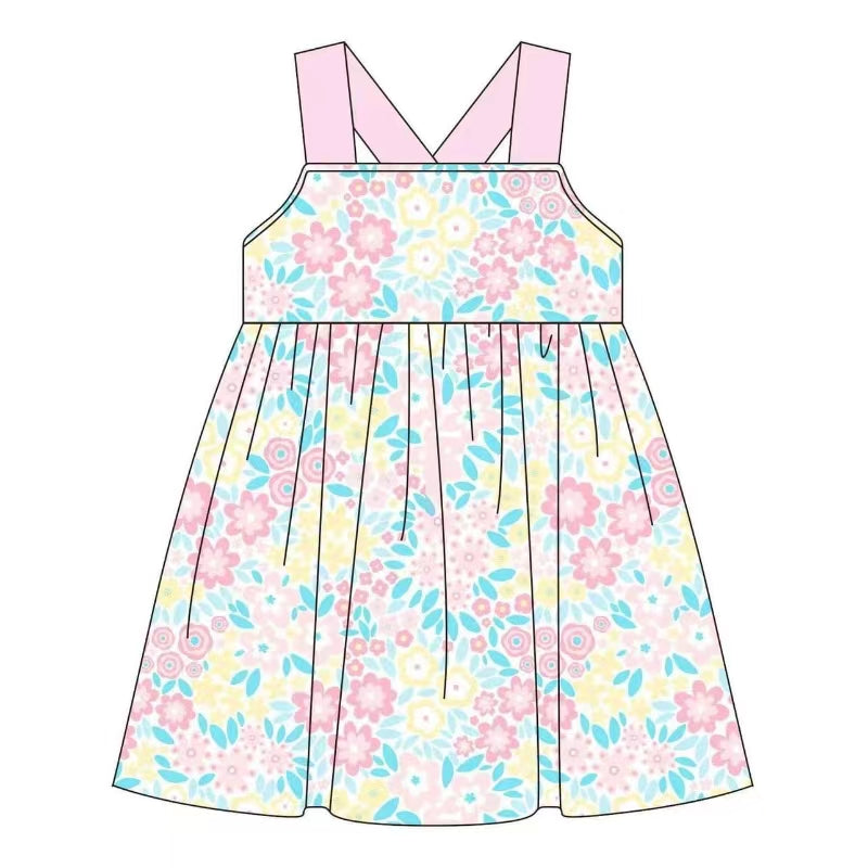 GSD1067 flower spring short sleeves girl dress preorder 202403
