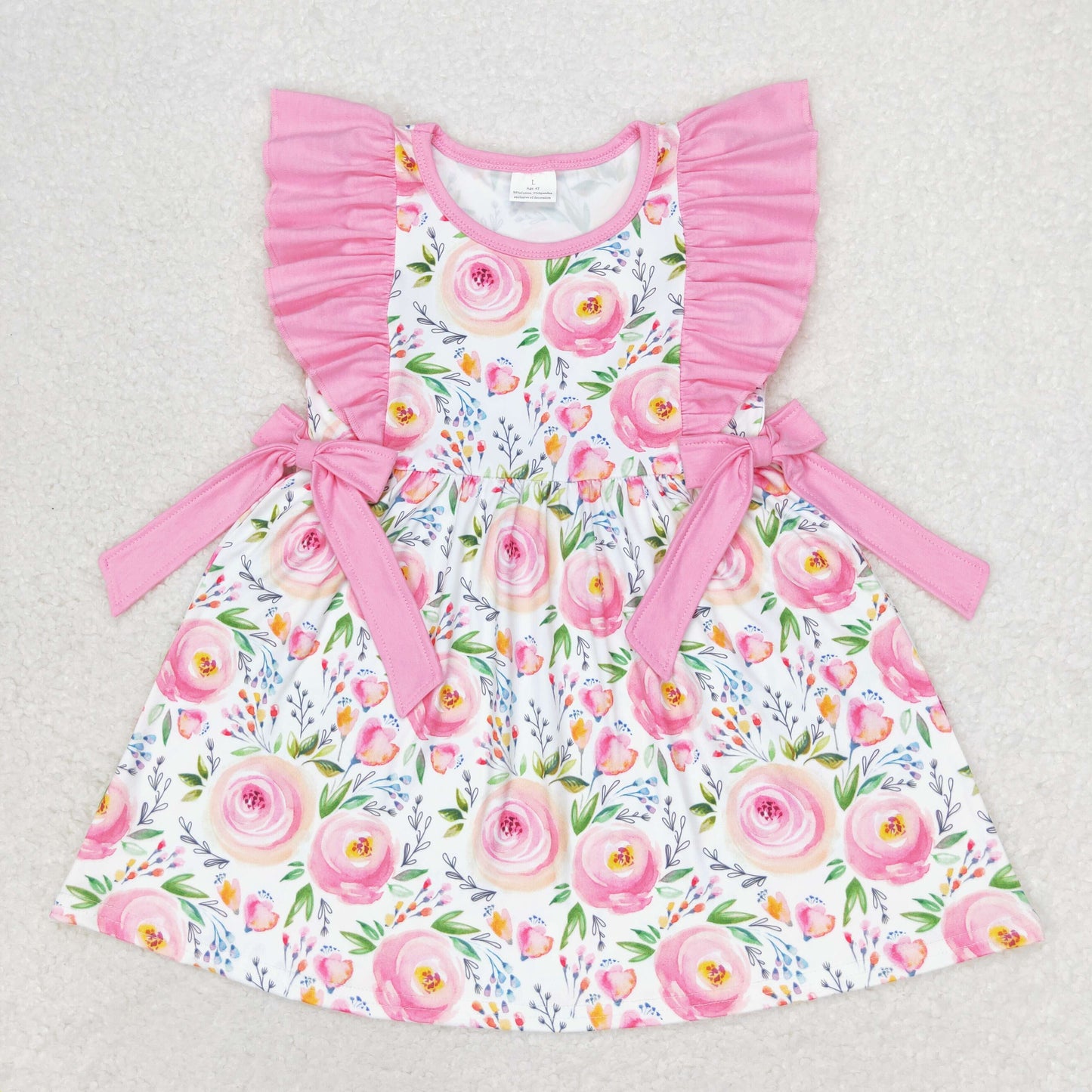 GSD1070 flower spring short sleeves girl dress 202406 RTS sibling
