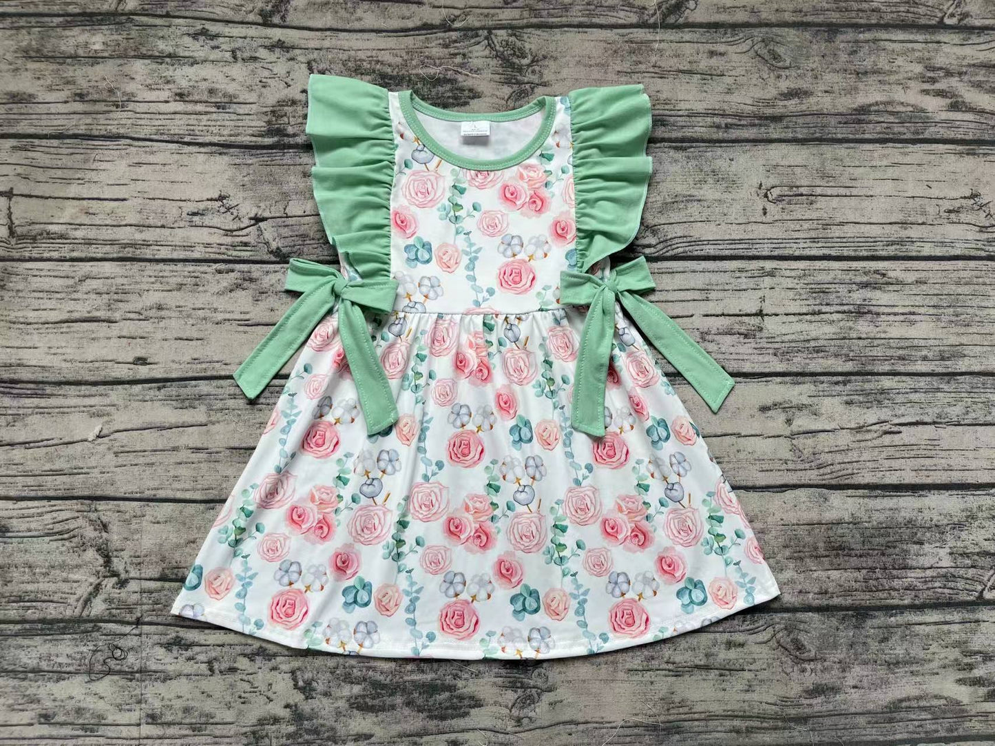 GSD1071 flower spring short sleeves girl dress preorder 202404