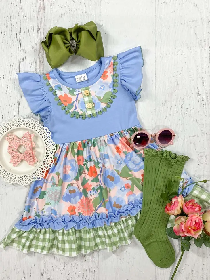GSD1072 flower spring short sleeves girl dress preorder 202403