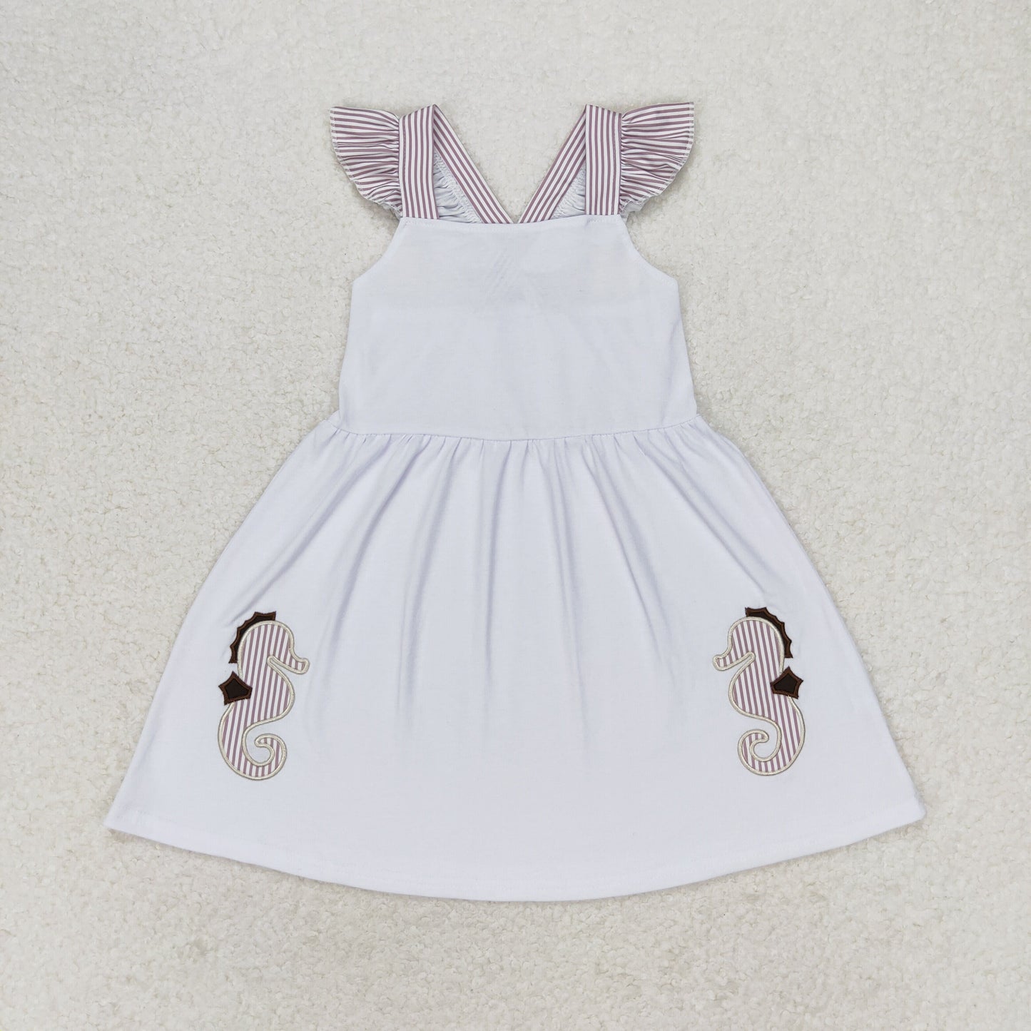 Embroidery sea horse GSD1111 short sleeves girl dress 202405 RTS sibling