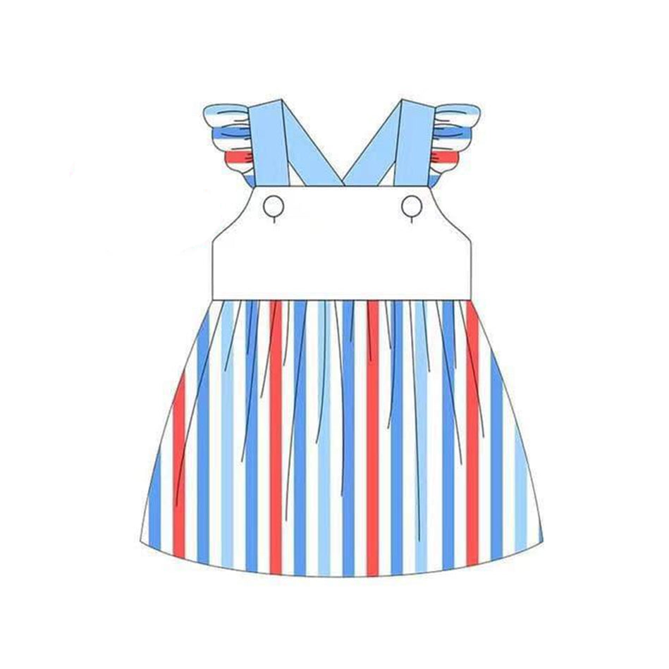 GSD1117 4th july flower short sleeves girl dress preorder 202403
