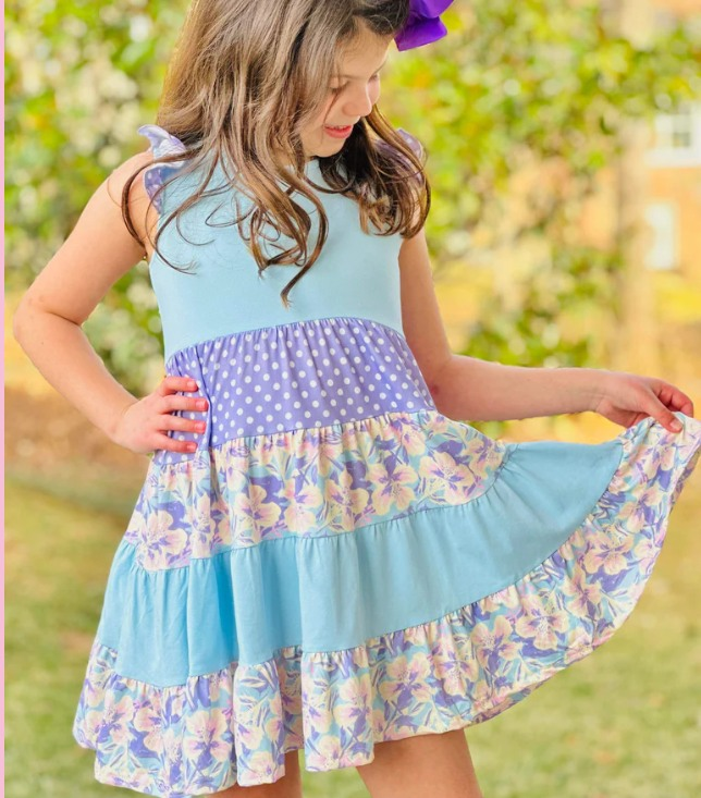 GSD1164 flower short sleeves girl dress 202405 RTS