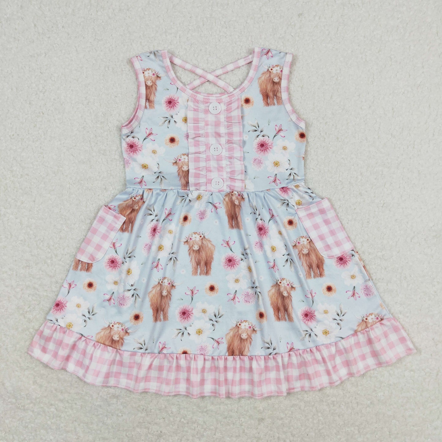 GSD1173 cow short sleeves girl dress rts 202405 sibling