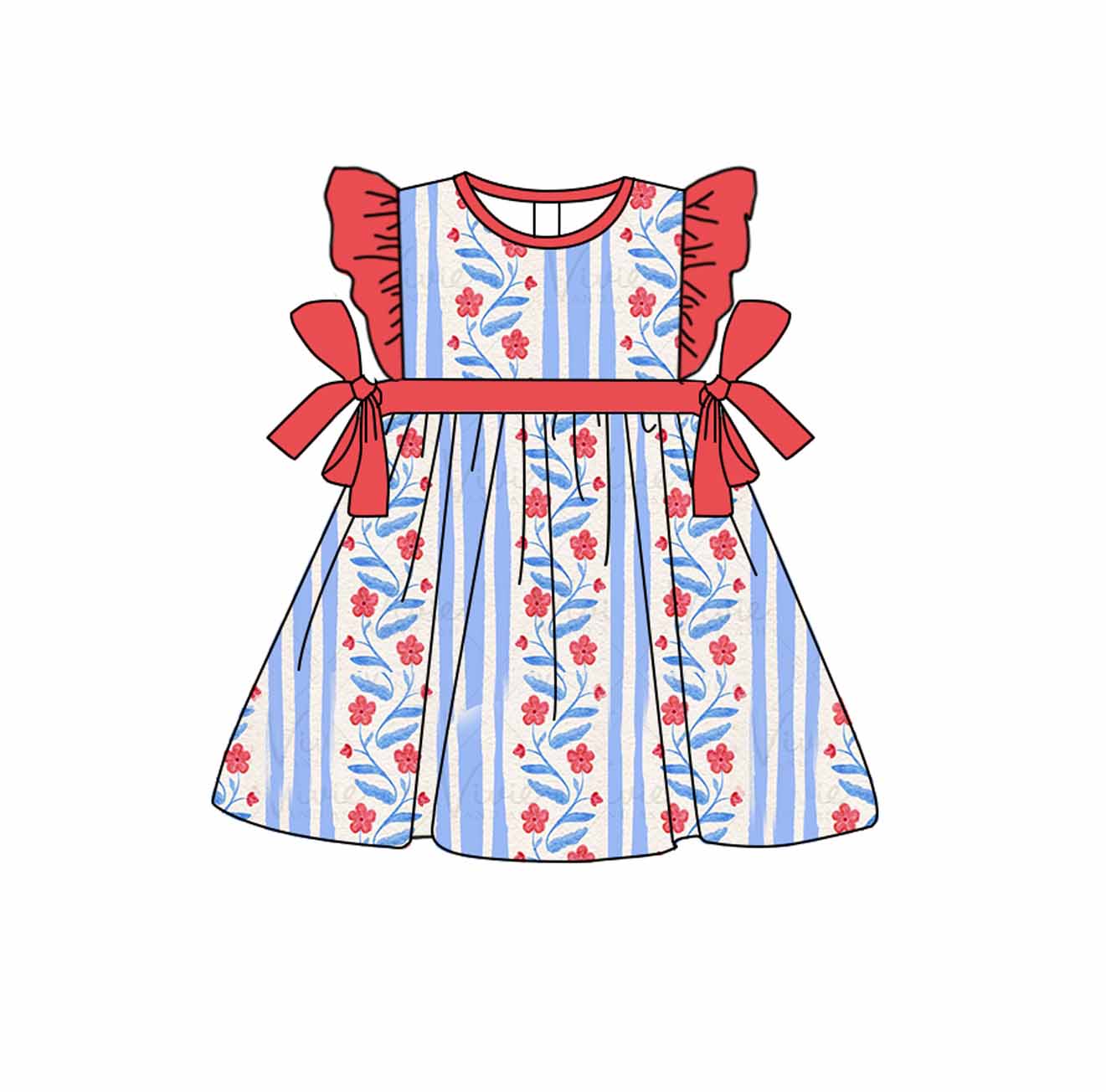 GSD1210 flower bow girl short sleeves girl dress preorder 202403