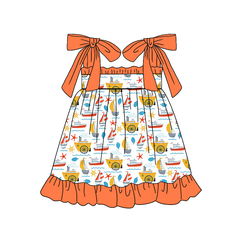 GSD1234 sailboat girl short sleeves girl dress preorder 202403