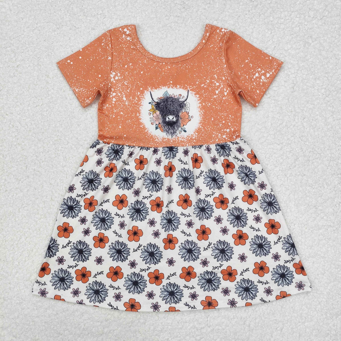 GSD1253 cow girl flower western short sleeves girl dress 202411