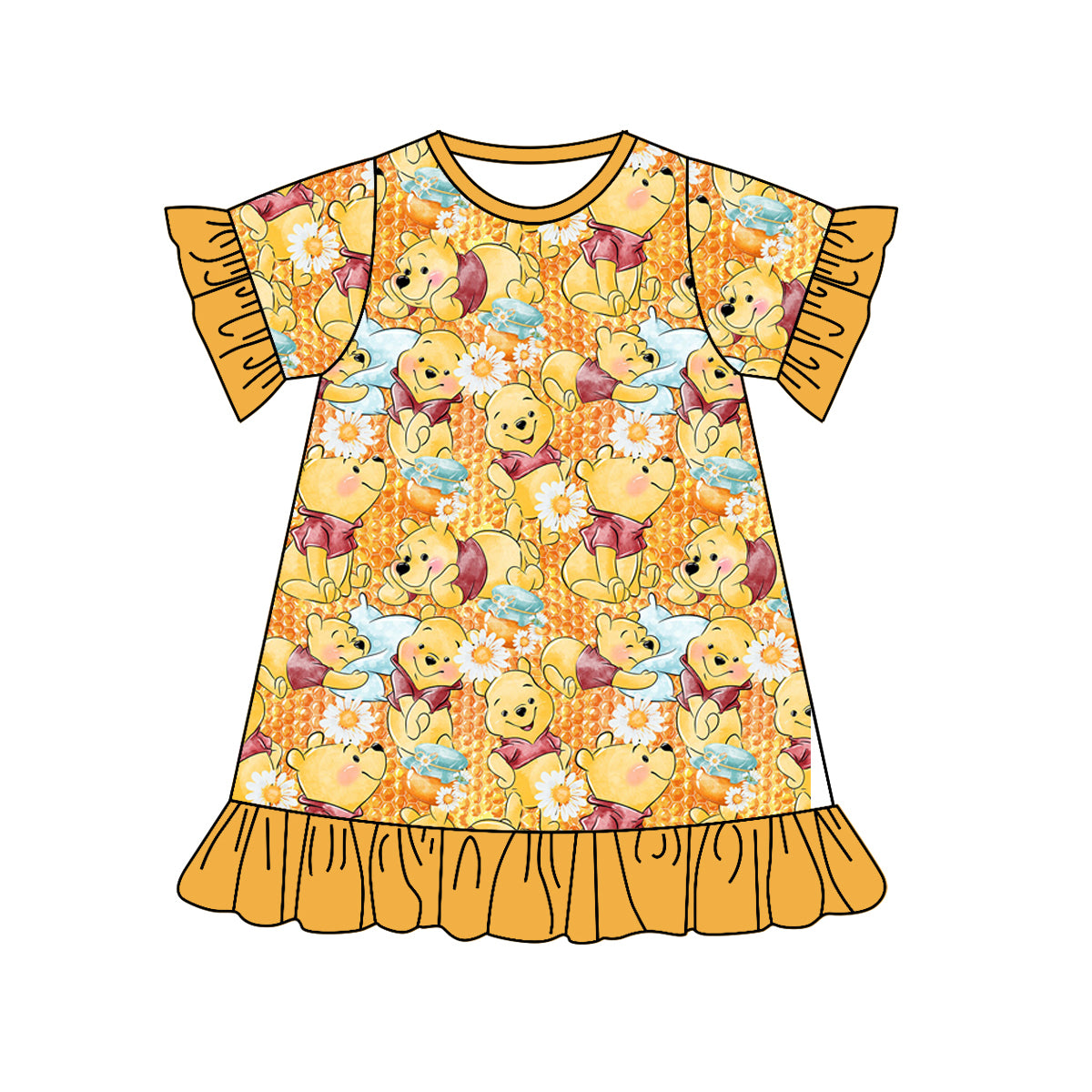 GSD1276 western bear girl short sleeves girl dress preorder 202404