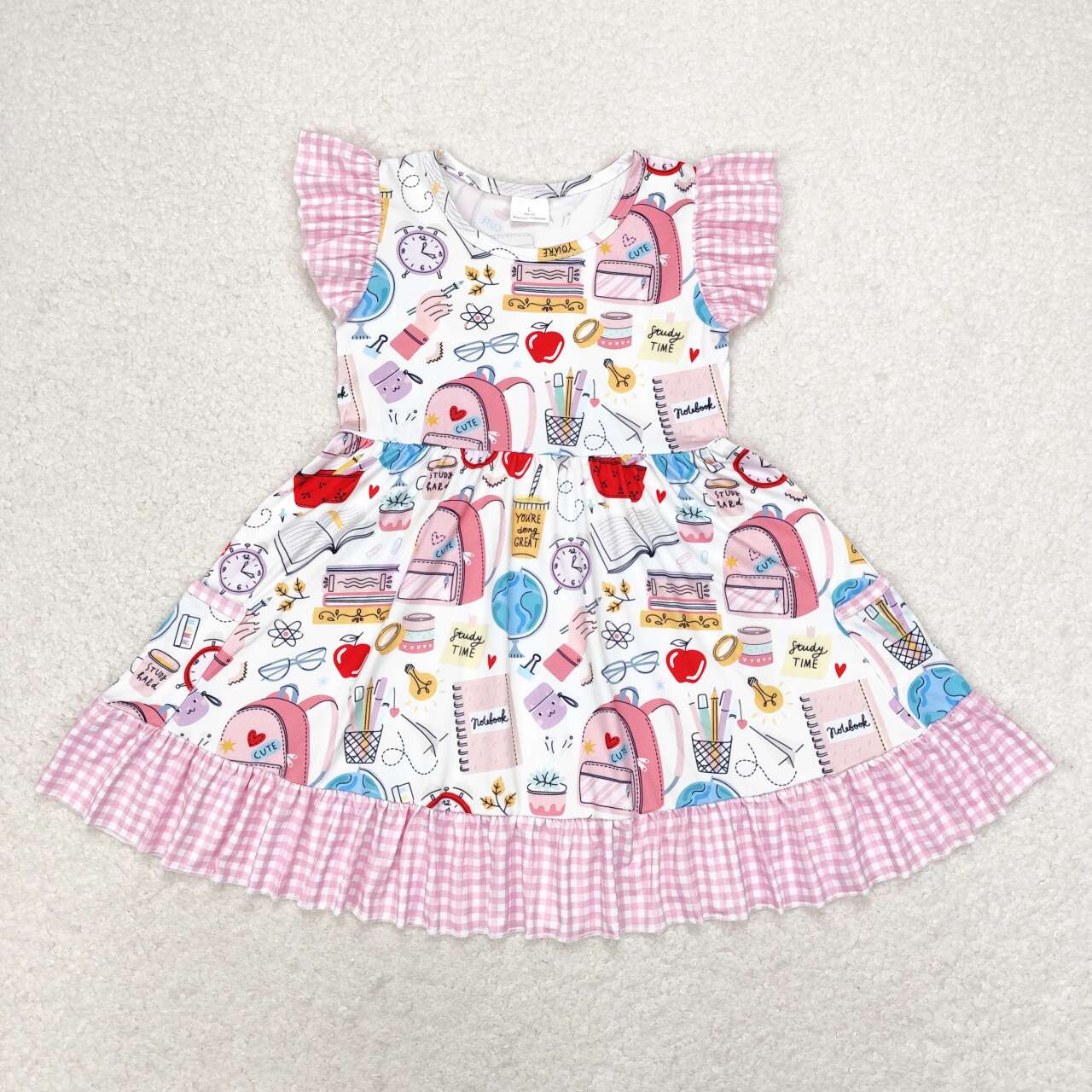 GSD1304 flower back to school girl short sleeves girl dress 202406 rts