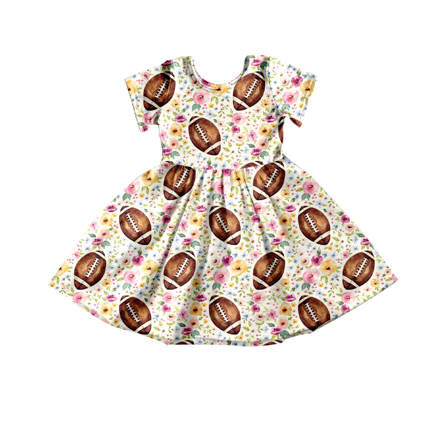 GSD1323 flower football girl short sleeves girl dress preorder 202405
