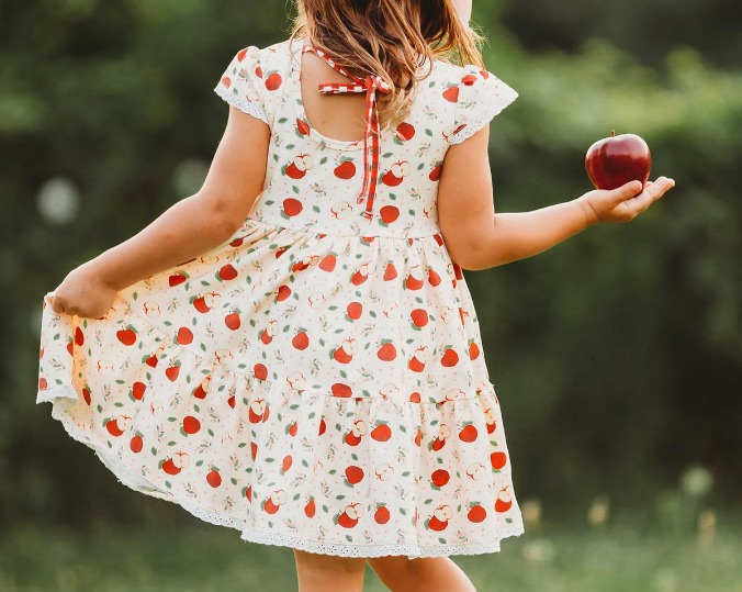 GSD1324 Back to school apple girl short sleeves girl dress preorder 202405