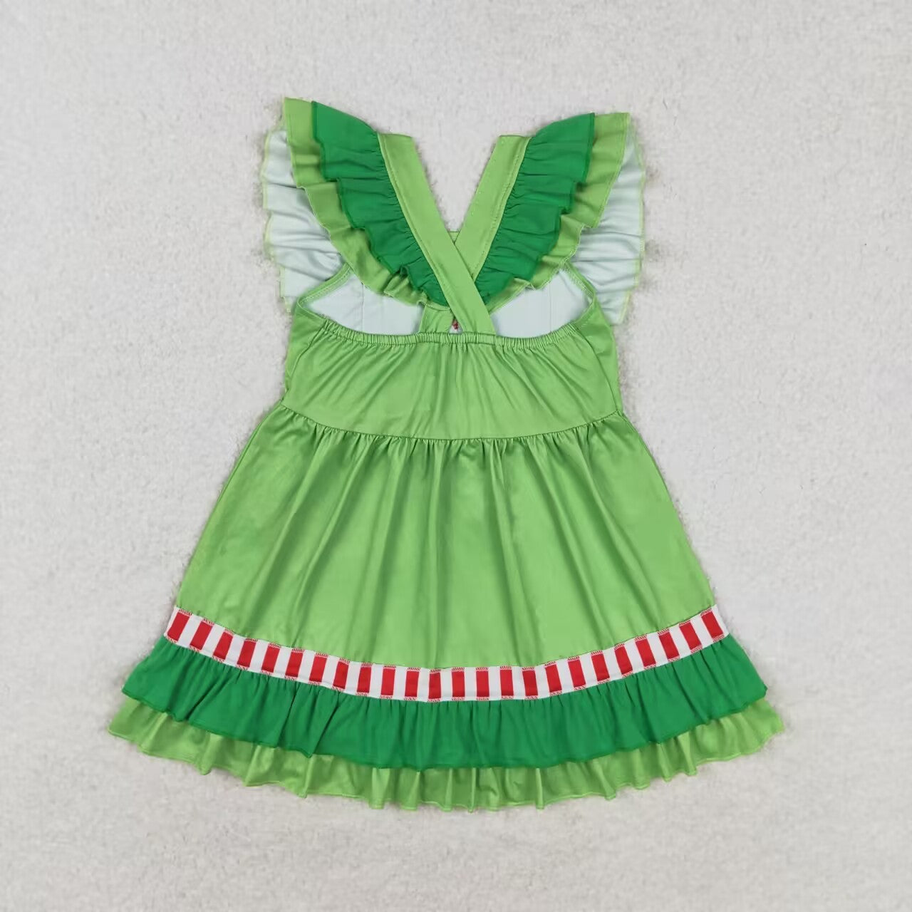 GSD1356 Green love bow ruffle girl dress 202408 RTS