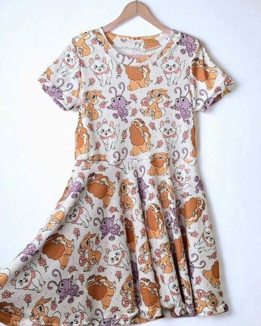 cartoon dog cat flowers GSD1402 girl dress preorder 202407