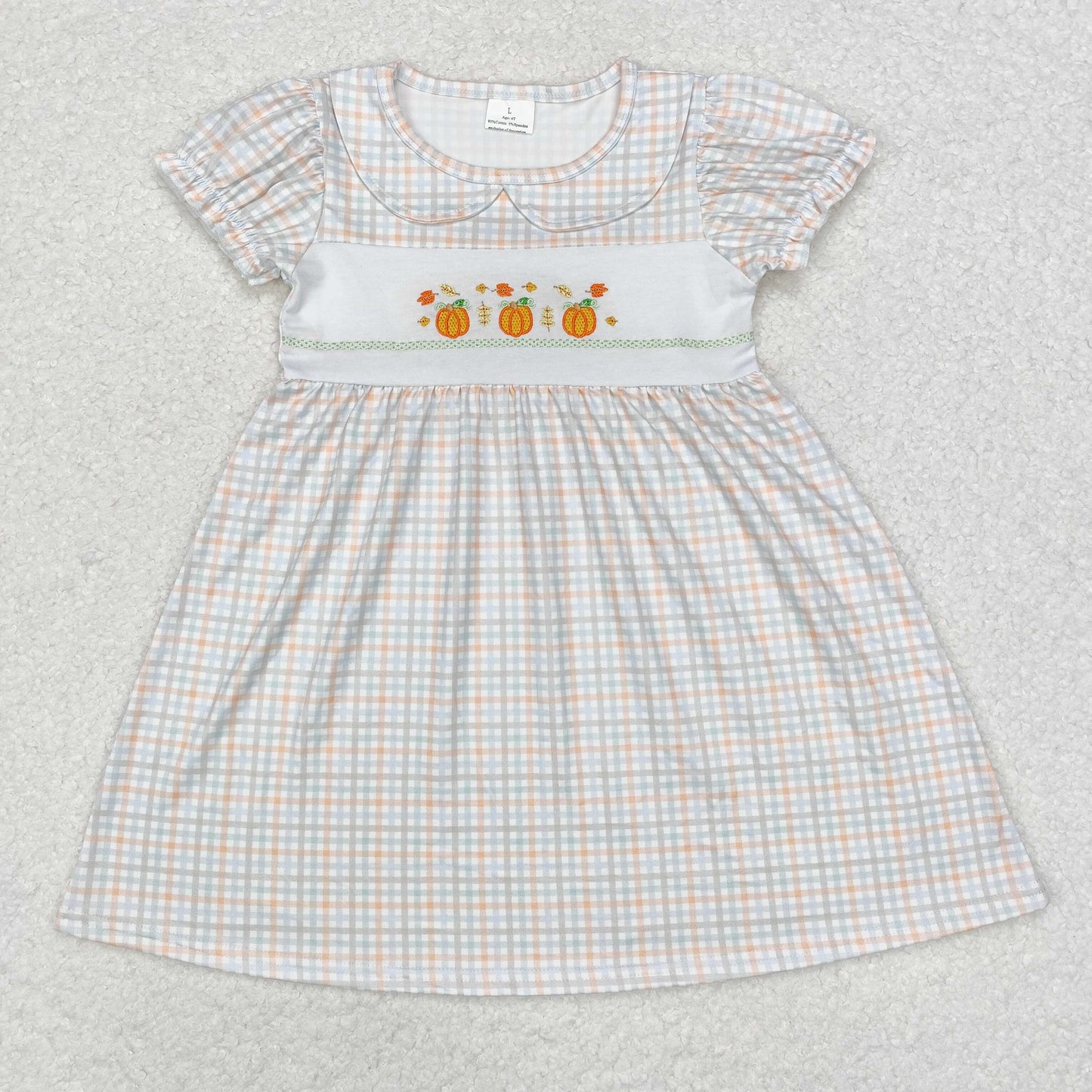 GSD1420 embroidery Halloween pumpkin sibling girl dress 202409