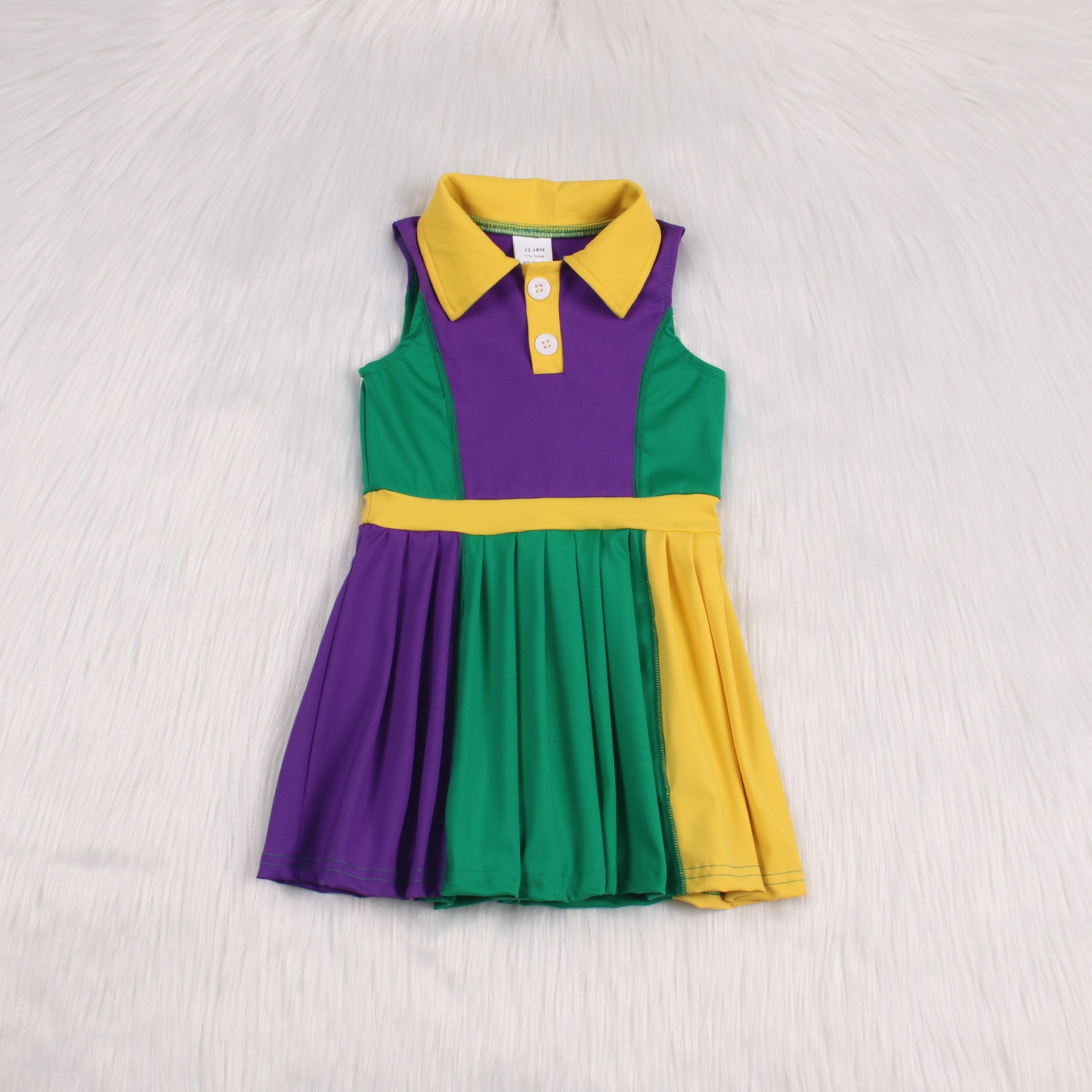 GSD1434 Mardi Gras  colored athletic short sleeves girl dress sibling 202411 RTS