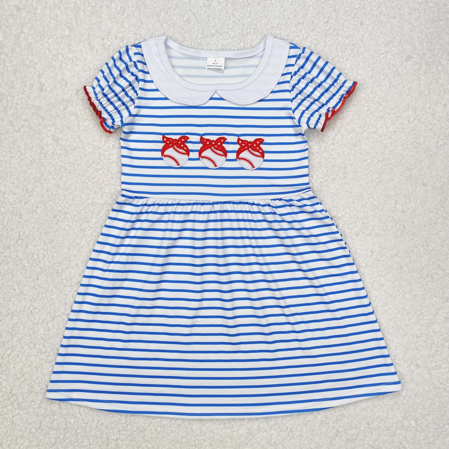 GSD1433 embroidery baseball short sleeves girl dress sibling 202412 RTS