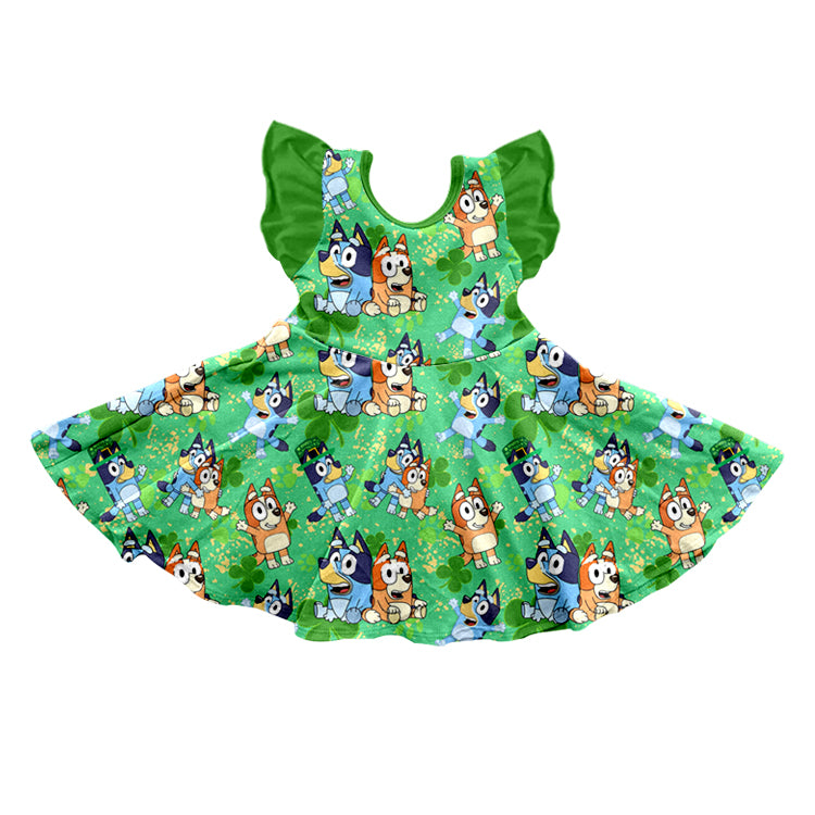 GSD1464 preorder ST. Patrick’s day bluey dog boy short sleeves dress sibling 202410