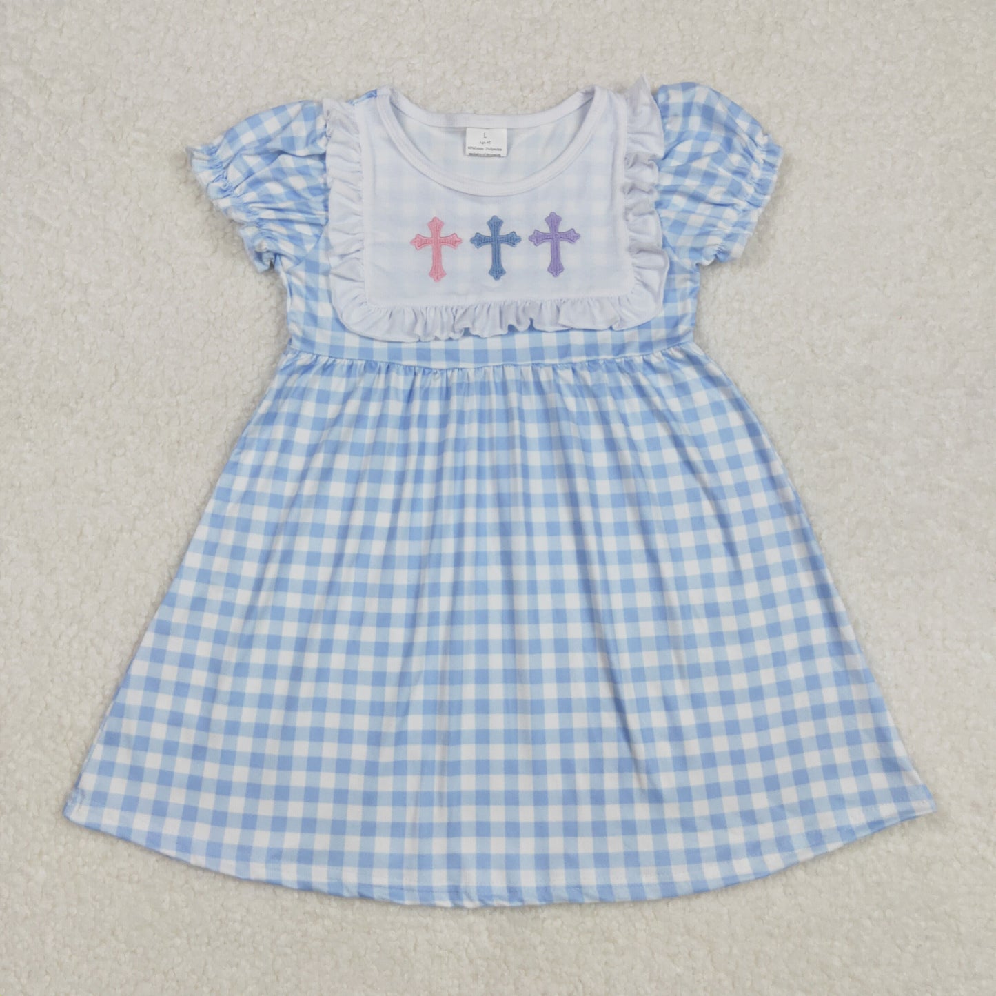 GSD1522 Embroidery Easter cross plaid girl dress sibling 202502 RTS