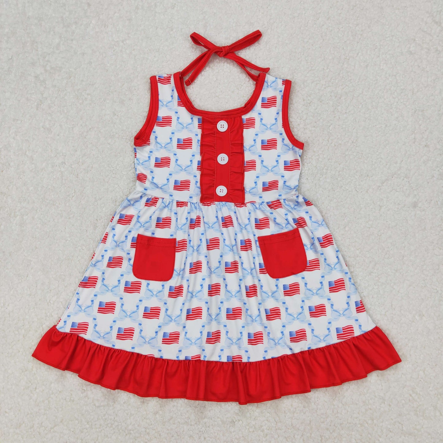 GSD1625 bow 4TH JULY girl Summer dress 202503 RTS