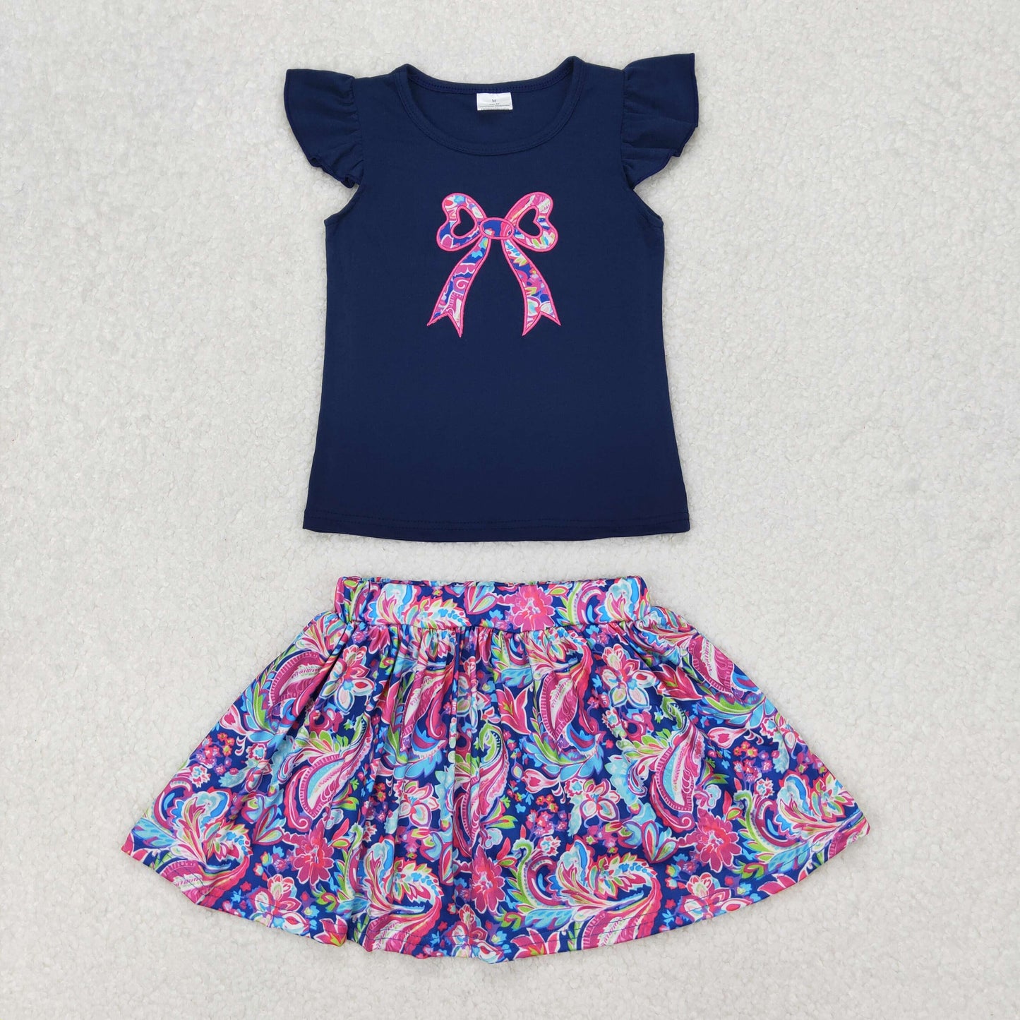 GSD1689 blue flower bow girl summer outfit 202503 RTS