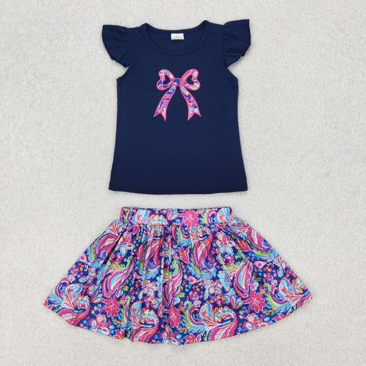 GSD1689 blue flower bow girl summer outfit 202503 RTS