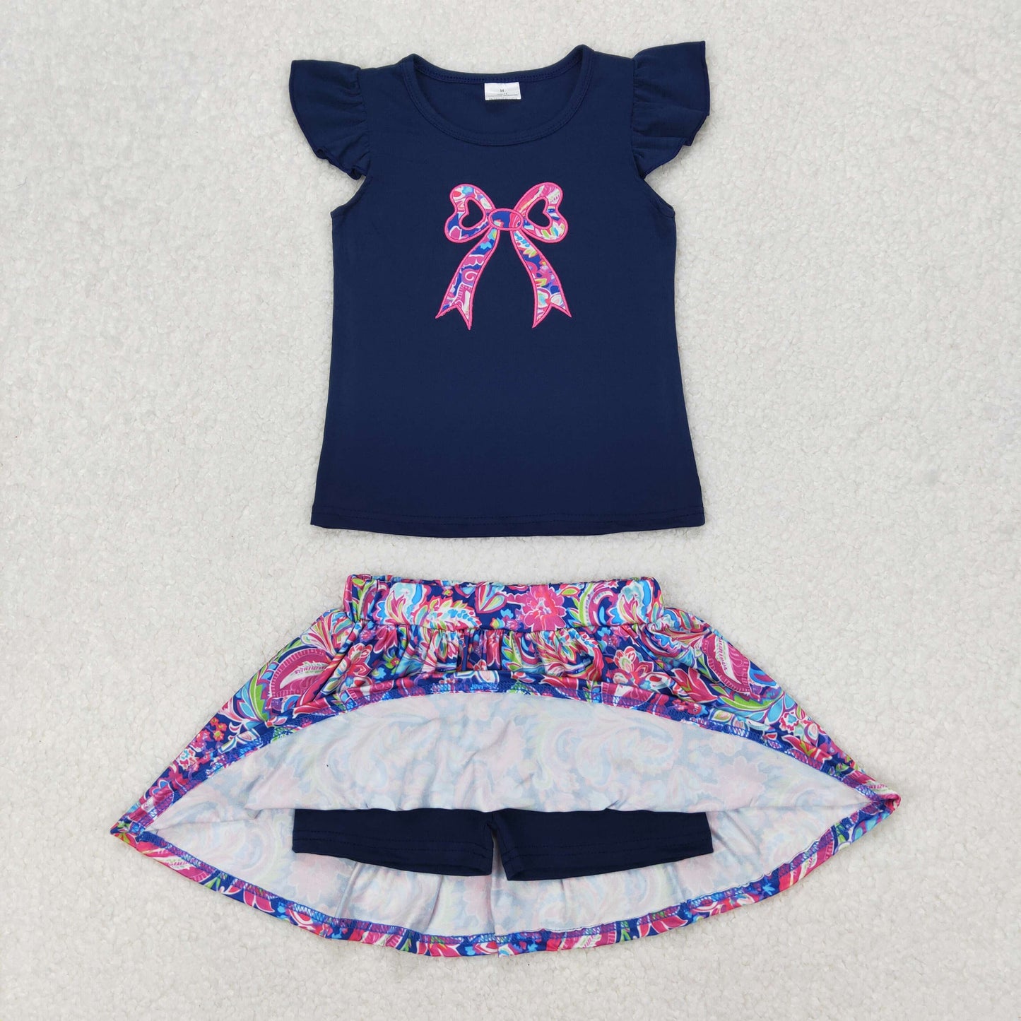 GSD1689 blue flower bow girl summer outfit 202503 RTS