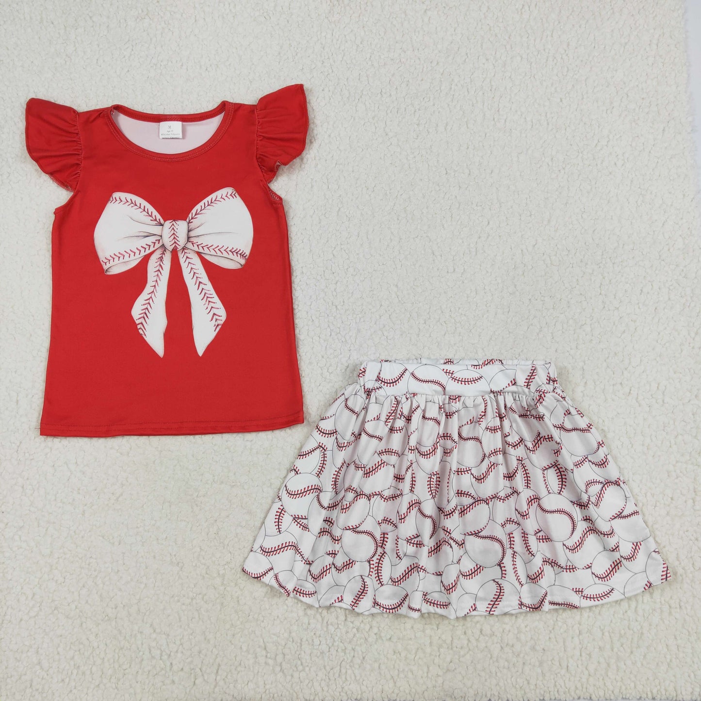 GSD1722 baseball bow flowers short sleeves skirt girl dress 202501 RTS