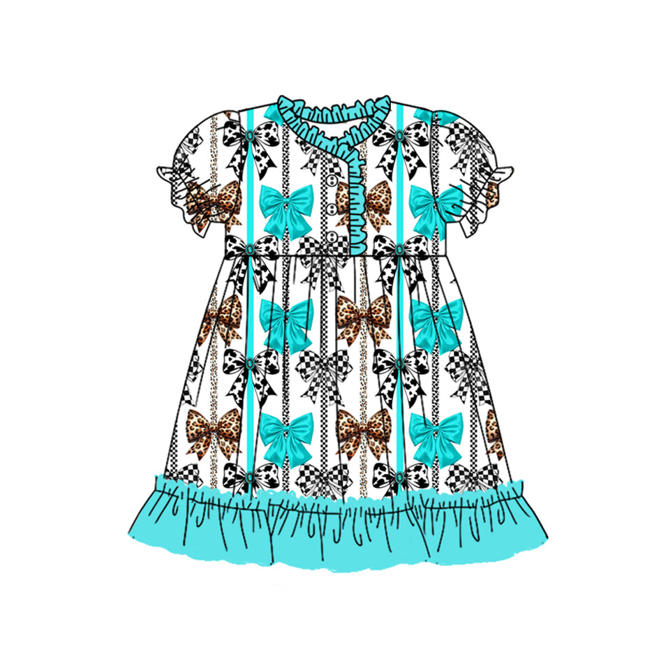 GSD1758 teal bow girl sibling girl dress 202412 preorder