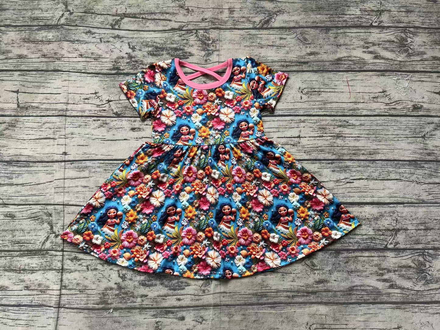 GSD1785 princess Moana flowers short sleeves girl dress preorder