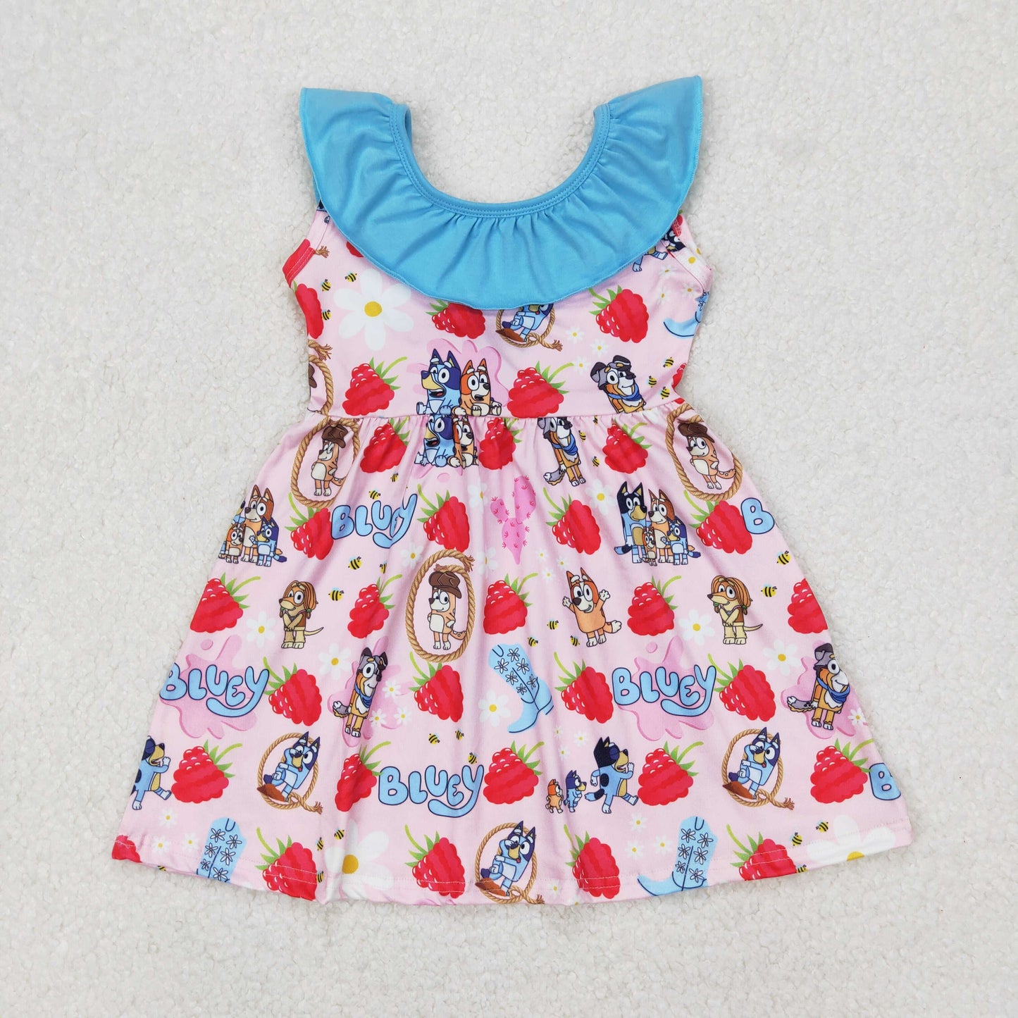 GSD1813 bluey boots strawberry bow short sleeves girl dress  202503 RTS
