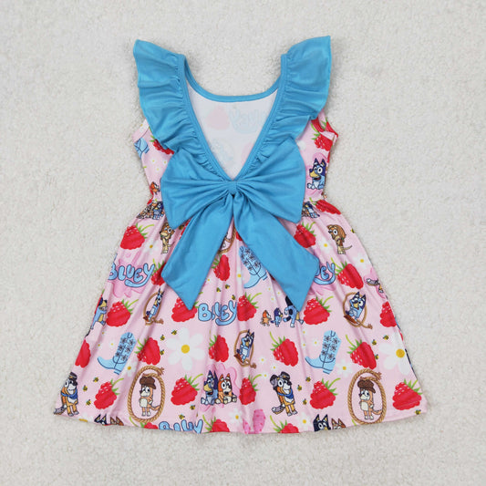 GSD1813 bluey boots strawberry bow short sleeves girl dress  202503 RTS