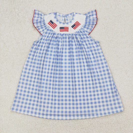 GSD1817 smocked embroidery short sleeves 4th july girl dress RTS 202503