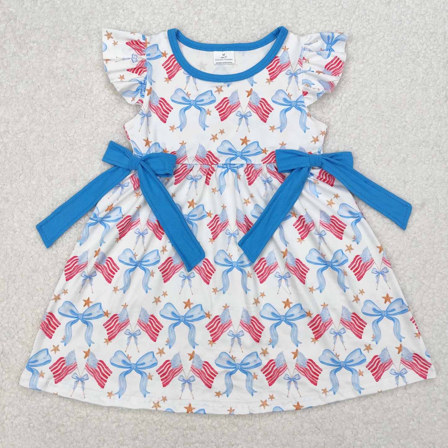 GSD1825 4th July bow short sleeves girl dress RTS 202503