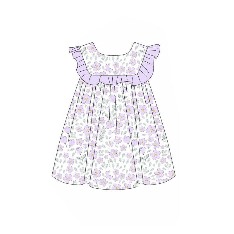 GSD1908 purple flowers short sleeves girl dress 202501 preorder