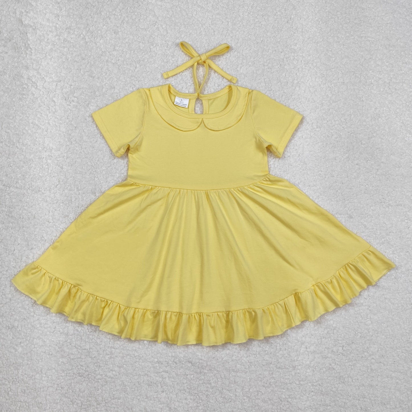 GSD1916 yellow cotton short sleeves girl dress 202502 RTS