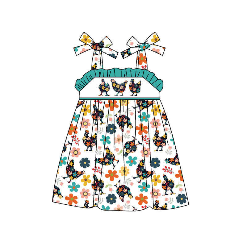 GSD1927 chicken flowers short sleeves girl dress 202405 preorder