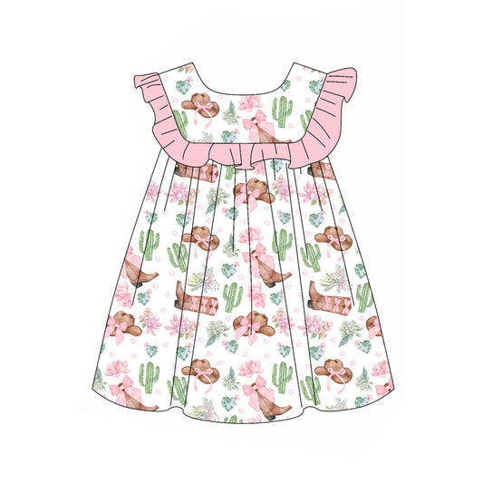 GSD1935 boots western flower short sleeves girl dress 202405 preorder