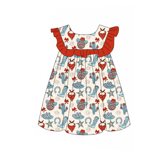 GSD1936  boots western flower short sleeves girl dress 202405 preorder