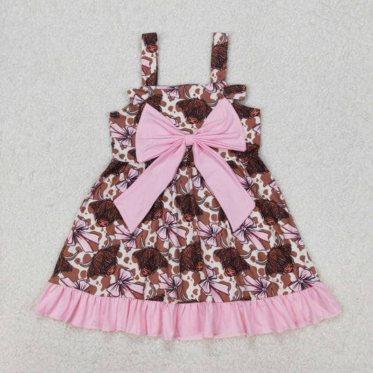 GSD1945 bow cow leopard short sleeves girl dress 202503 RTS