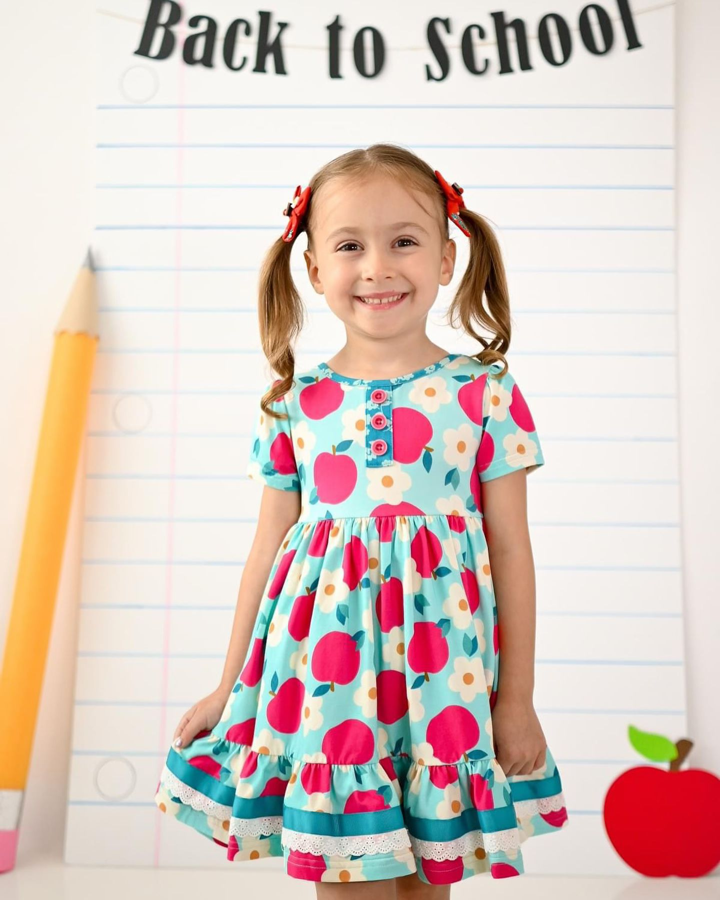 GSD1994 back to school apples short sleeves girl dress 202502 preorder