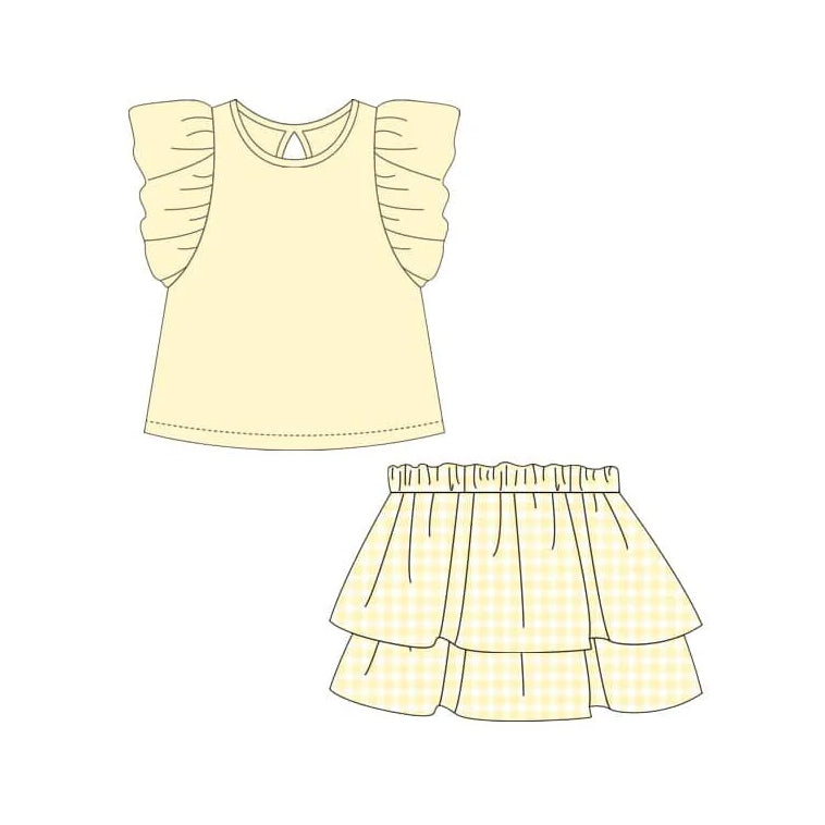 CUSTOM MOQ3 GSD1997 yellow skirts ruffle short sleeve shorts girl outfit 202502