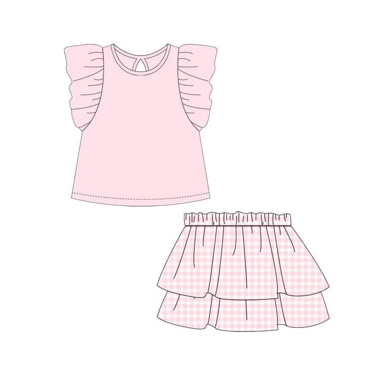GSD1998 pink skirts ruffle short sleeve shorts girl outfit 202502 preorder