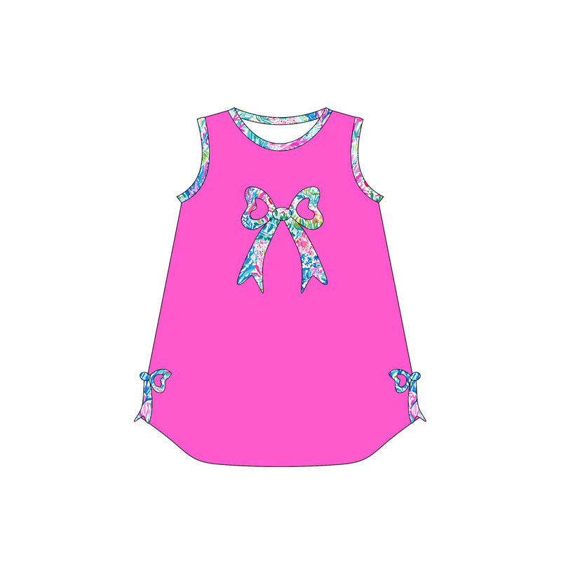 GSD2006 hot pink bow western short sleeves girl dress 202502 preorder