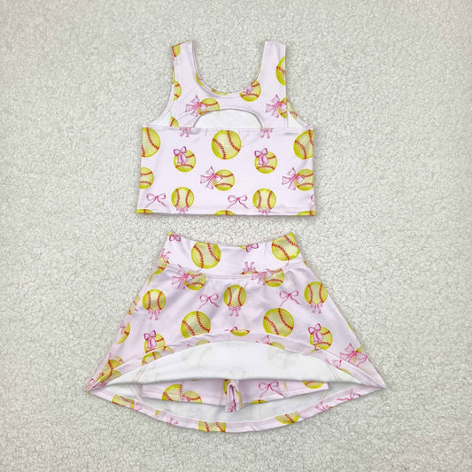GSD2045 bow  yoga short sleeve girl skirt outfit 202504 RTS