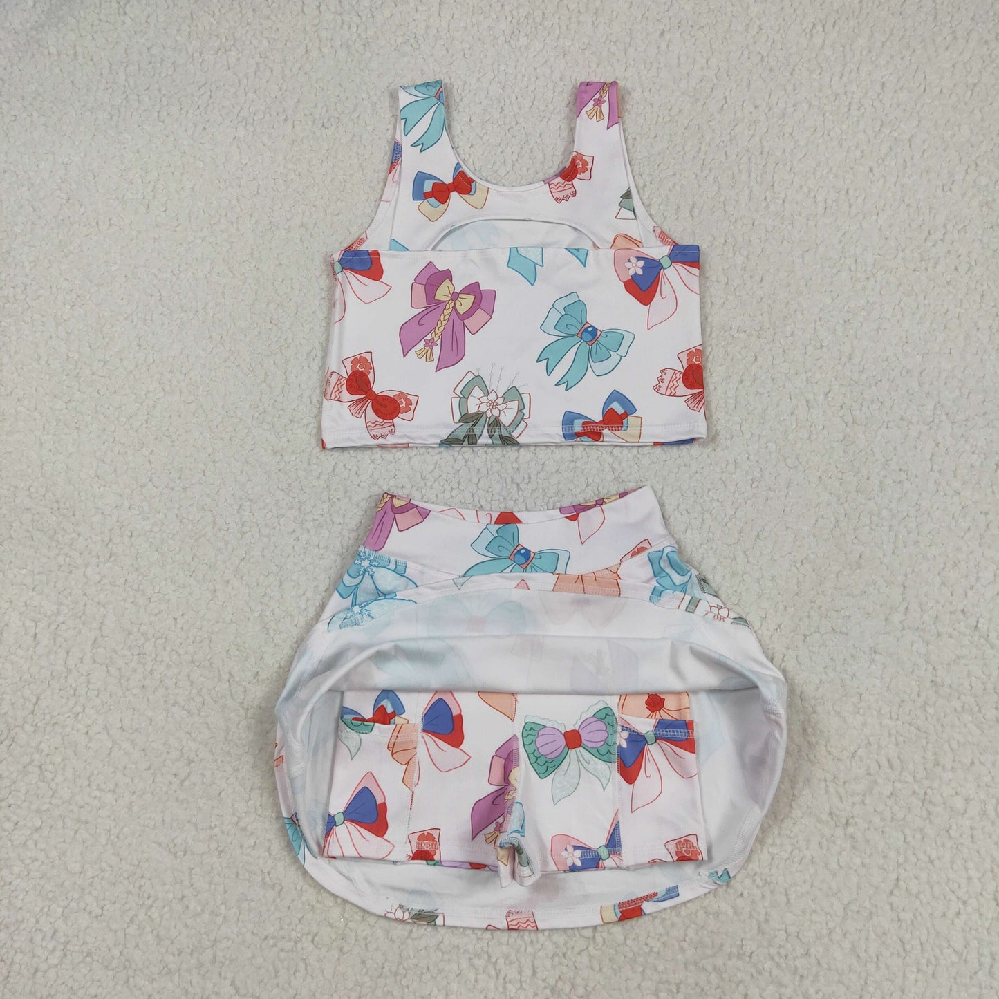 GSD2046 bow yoga short sleeve girl skirt outfit 202505 RTS