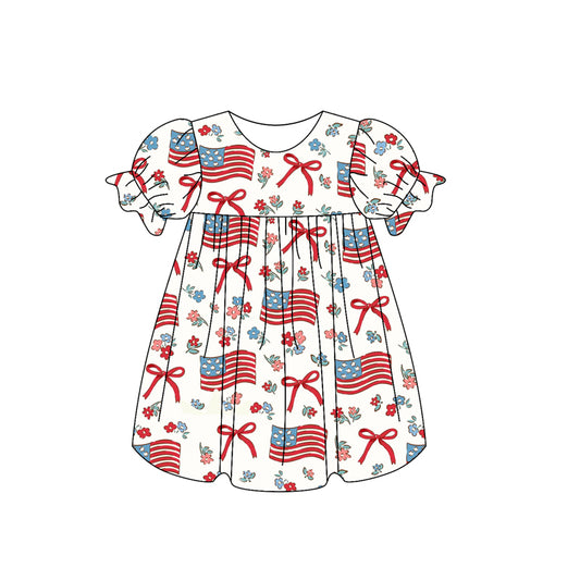 GSD2052 preorder 4th July bow western short sleeve shorts girl summer outfit 202502