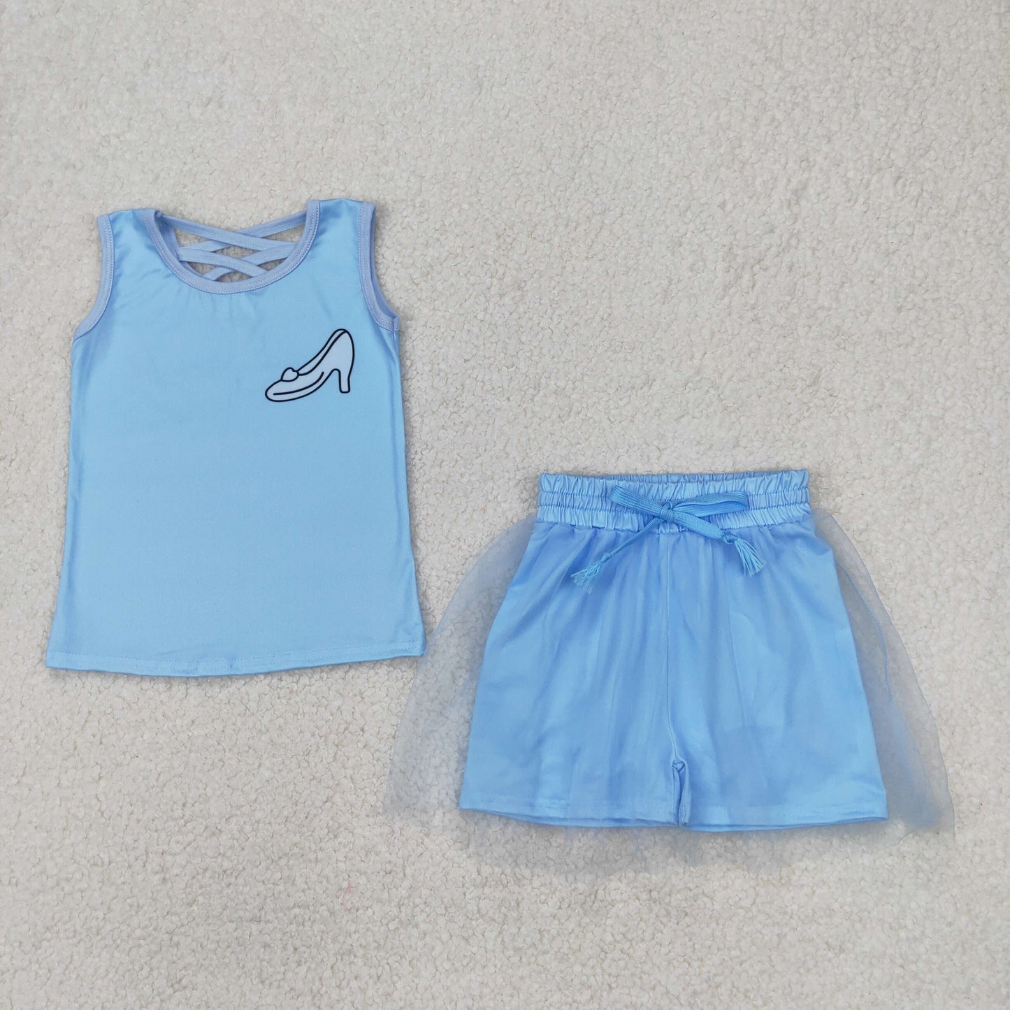GSD2063   sports princess crystal shoes western short sleeve shorts girl summer outfit 202503