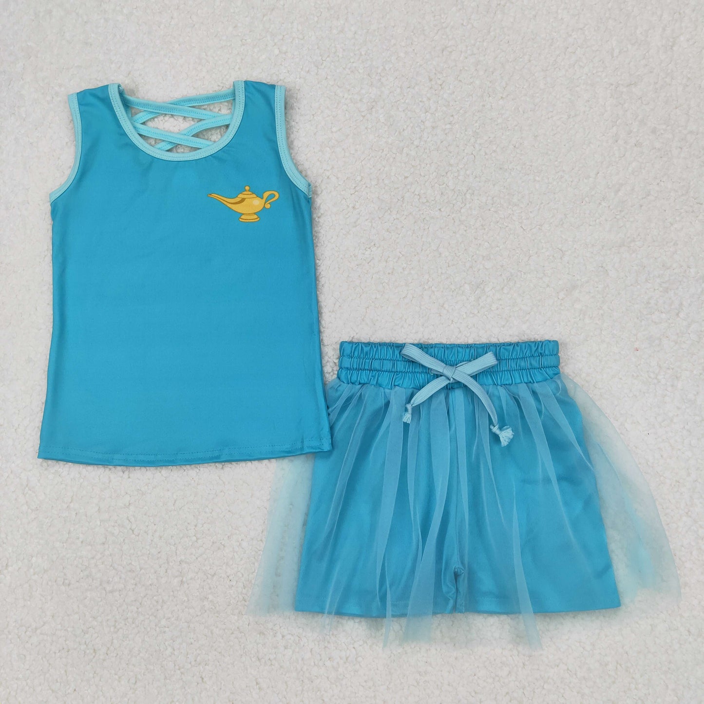 GSD2076  sports Lamp of Aladdin Disney western short sleeve shorts girl summer outfit 202504