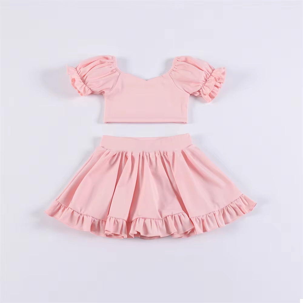 GSD2100 solid color yoga short sleeve girl skirt outfit 202502 preorder